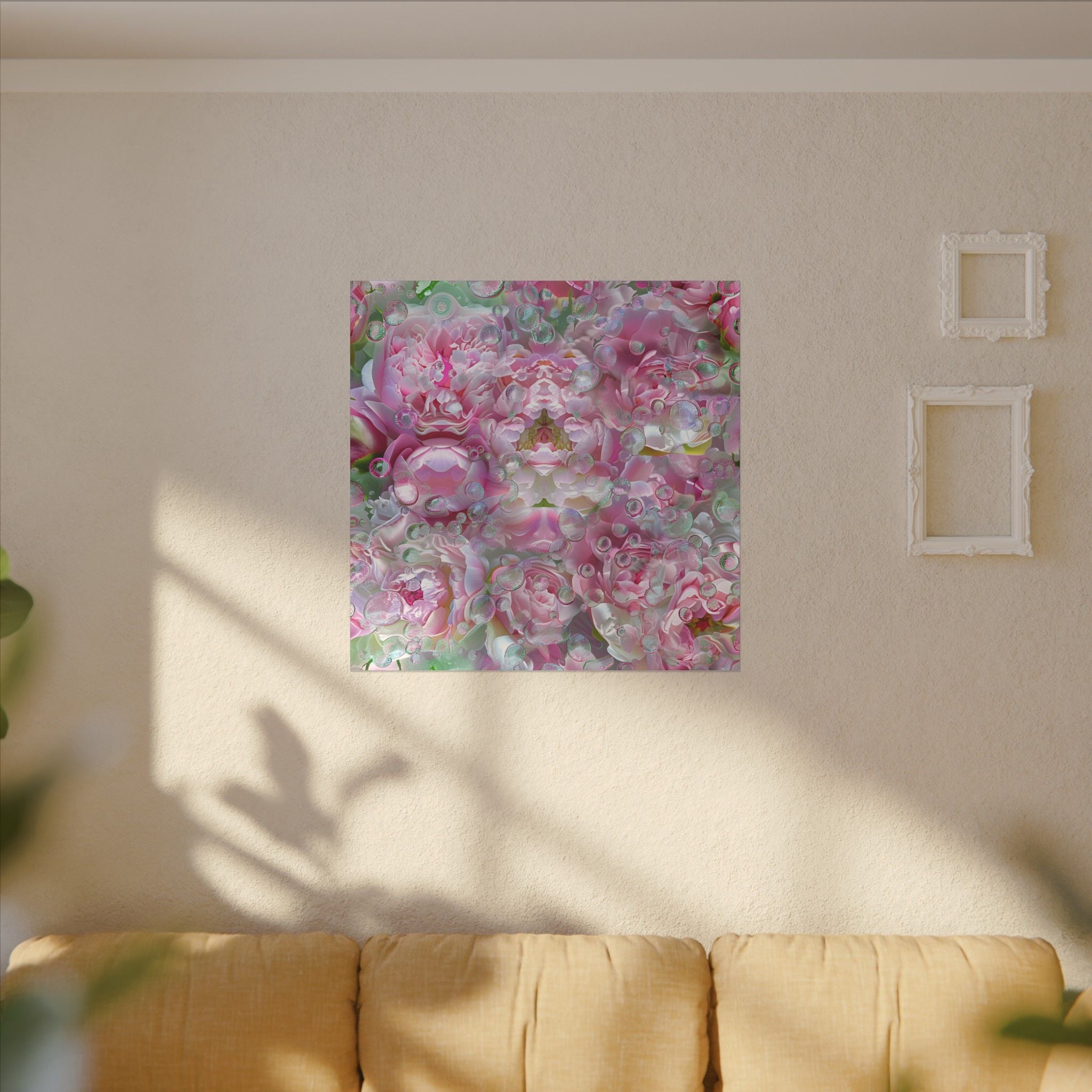 Canvas Wall Art — Pink Peony Bubbles Matte Stretched Canvas