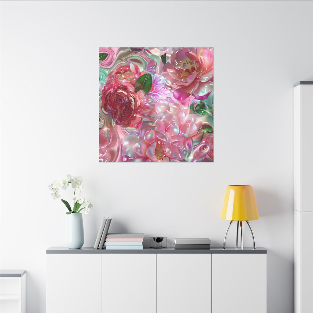 Floral Pearl Bloom Matte Canvas Wall Art — Pink Peony Abstract Stretched Canvas