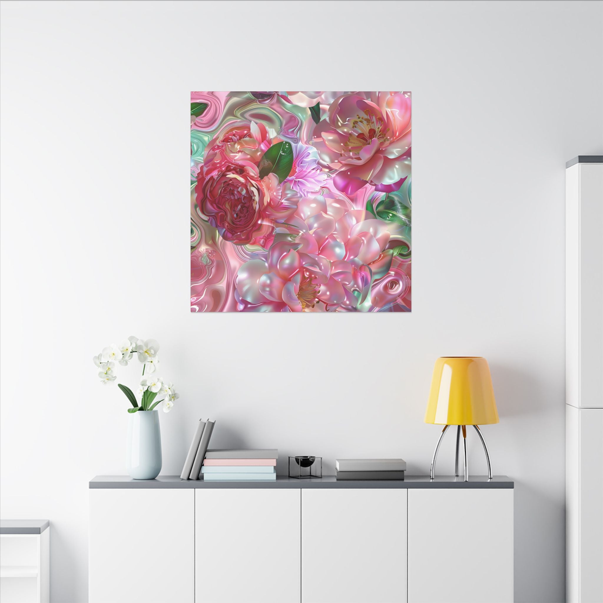 Floral Pearl Bloom Matte Canvas Wall Art — Pink Peony Abstract Stretched Canvas