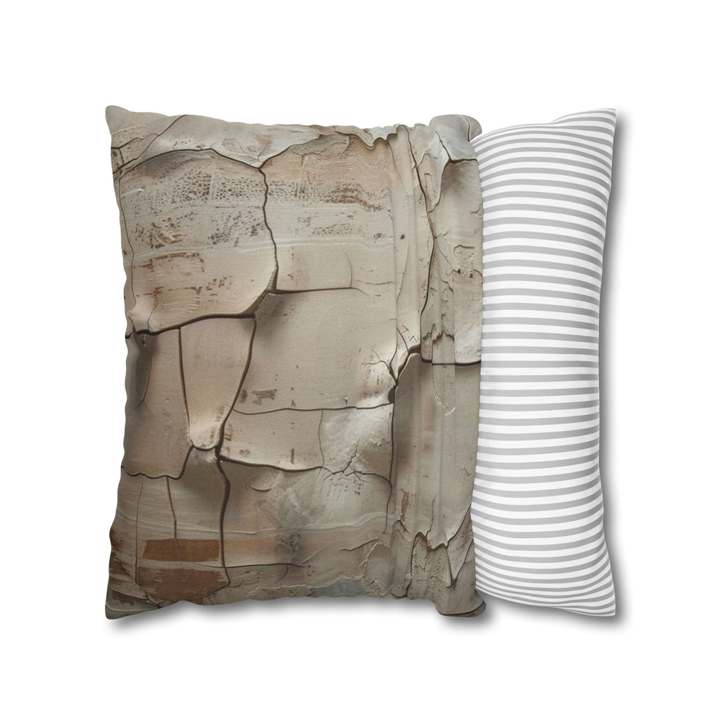 Distressed Paint Crackle Decorative Pillowcase — Rustic Neutral Square Throw Pillow Cover