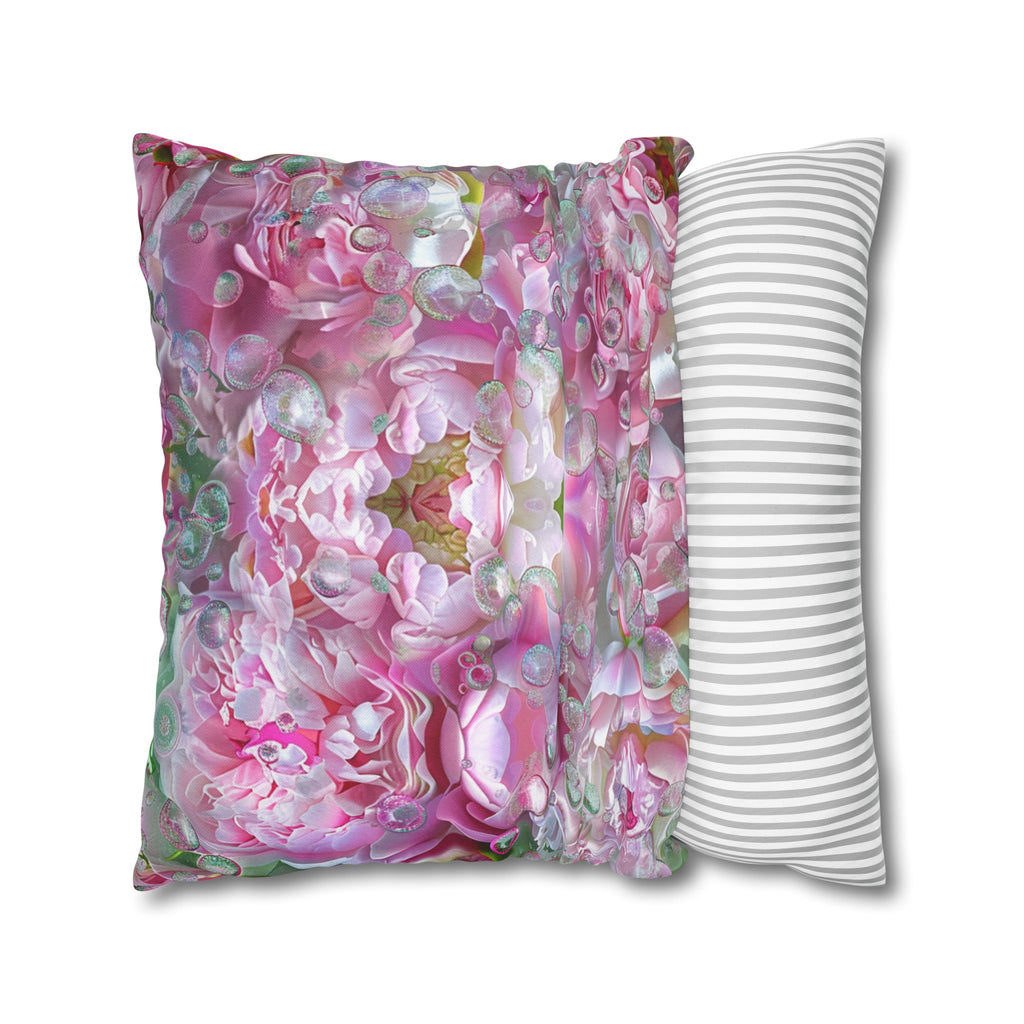 Pink Floral Kaleidoscope Pillowcase — Decorative Square Throw Pillow Cover