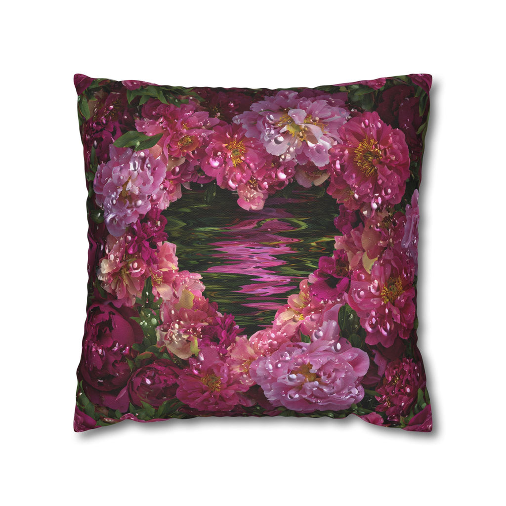 Floral Heart Pillowcase — Pink Rose Water Reflection Decorative Pillow