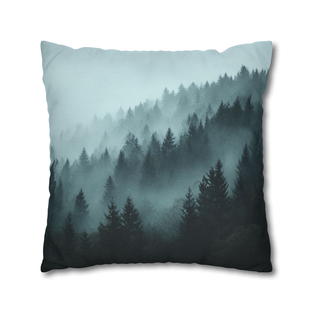 Misty Pine Forest Decorative Pillowcase — Atmospheric Nature Square Throw Pillow Cover