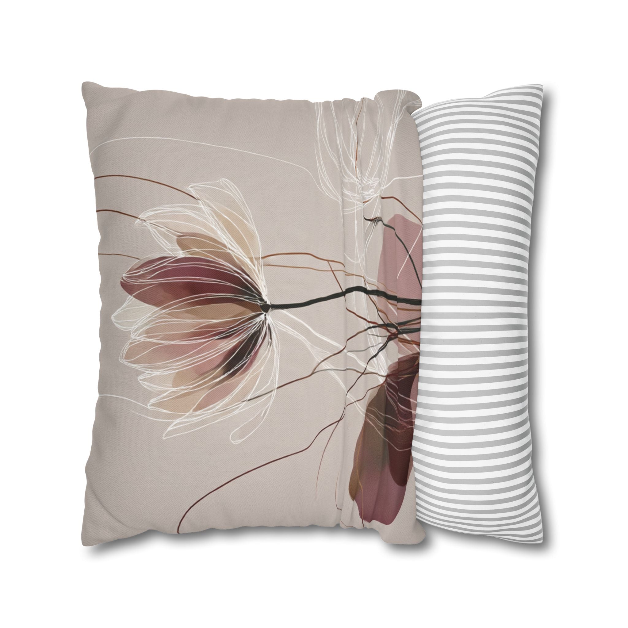 Floral Elegance Square Pillowcase — Soft Neutral Bloom Decorative Throw Pillow Cover
