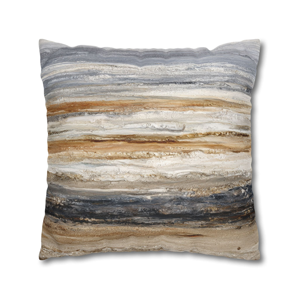 Abstract Neutral Striped Pillowcase — Coastal Textured Square Throw Pillow Cover