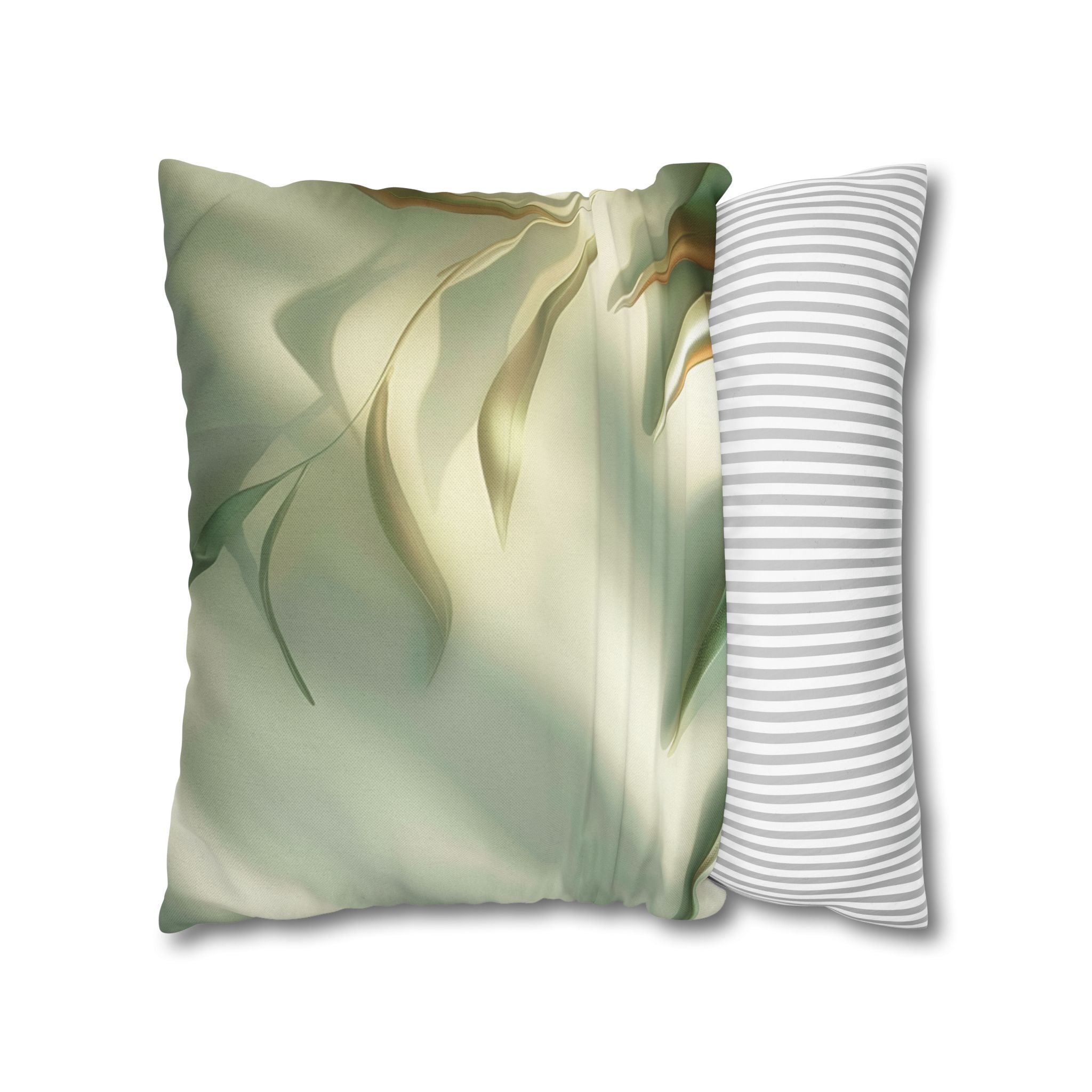 Abstract Botanical Throw Pillow Cover — Soft Green Floral Square Pillowcase