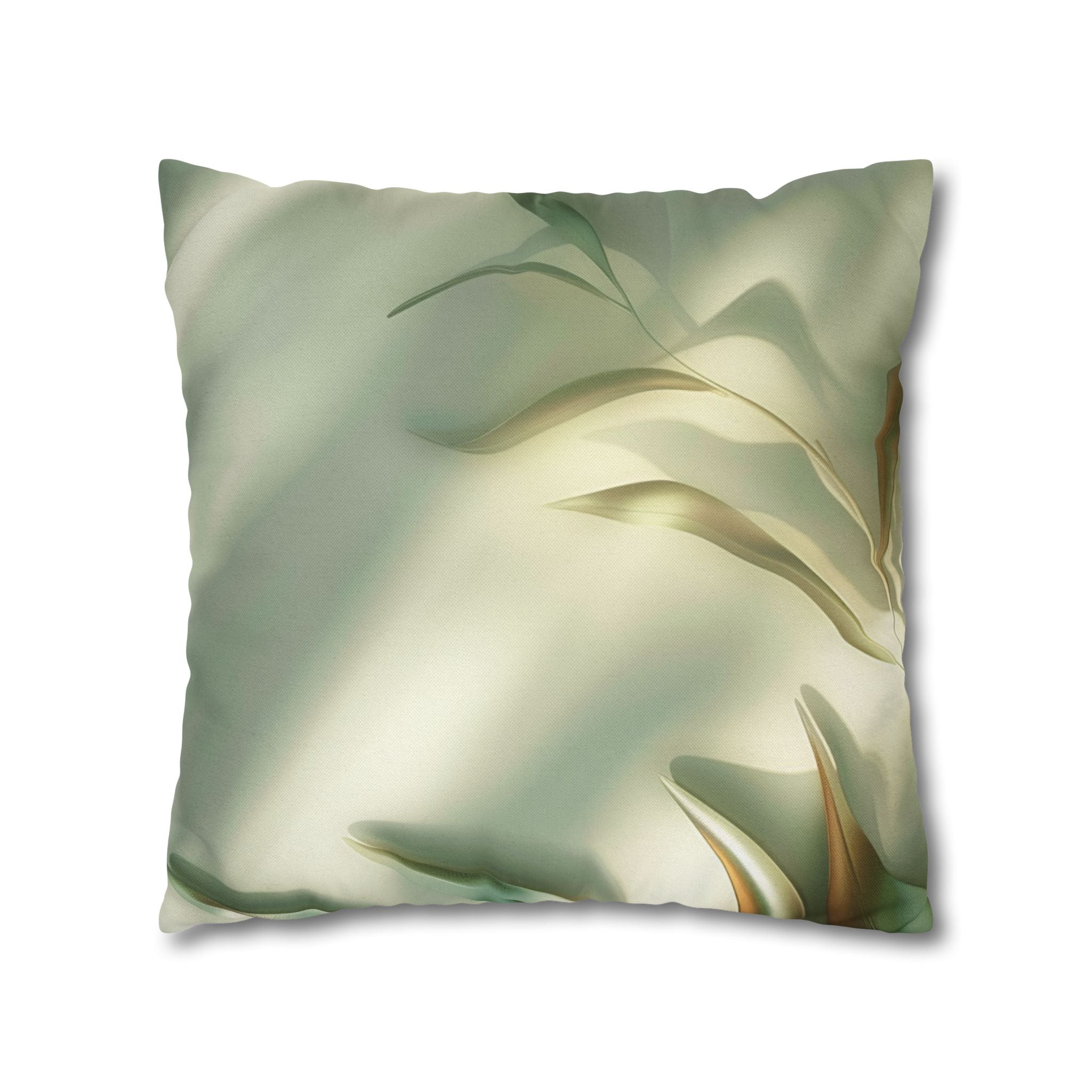 Abstract Botanical Throw Pillow Cover — Soft Green Floral Square Pillowcase