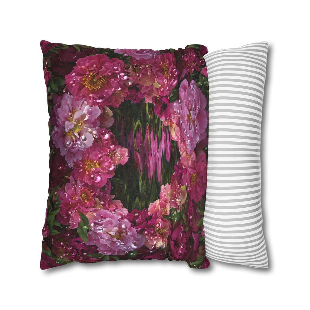 Floral Heart Pillowcase — Pink Rose Water Reflection Decorative Pillow