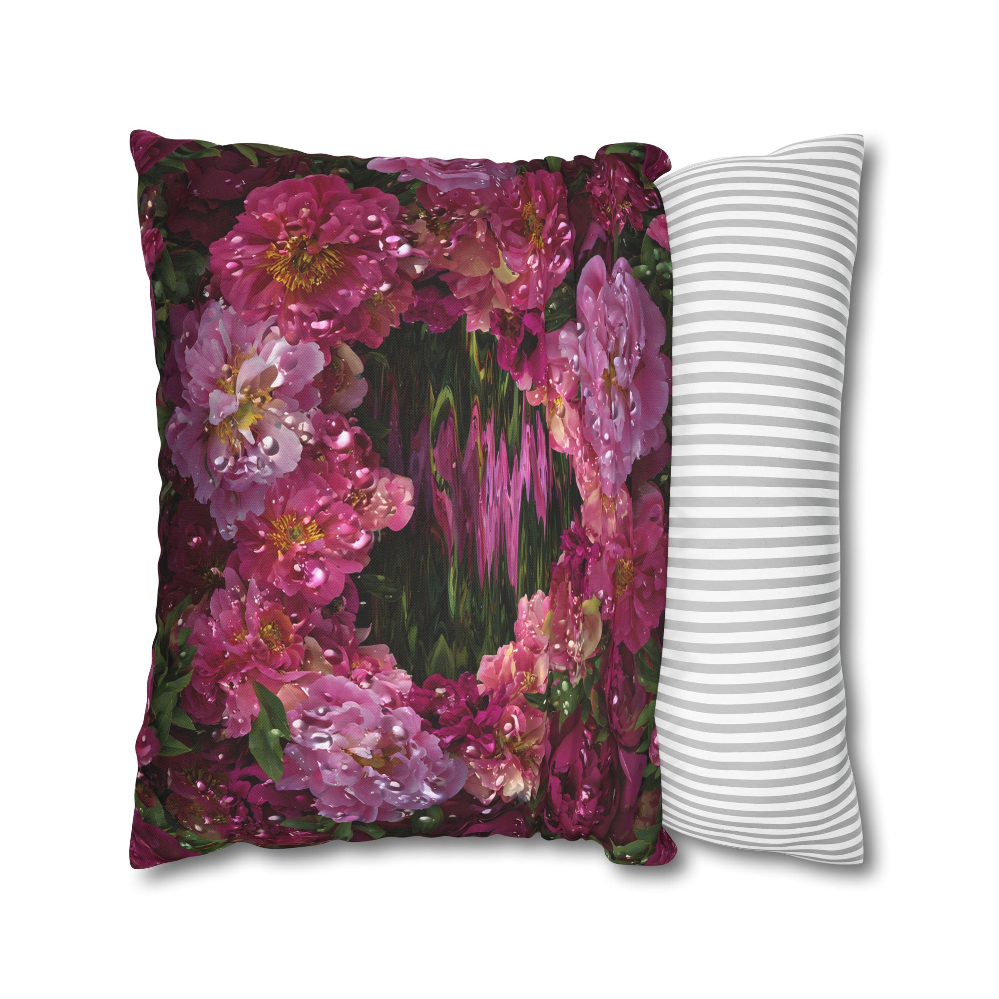 Floral Heart Pillowcase — Pink Rose Water Reflection Decorative Pillow