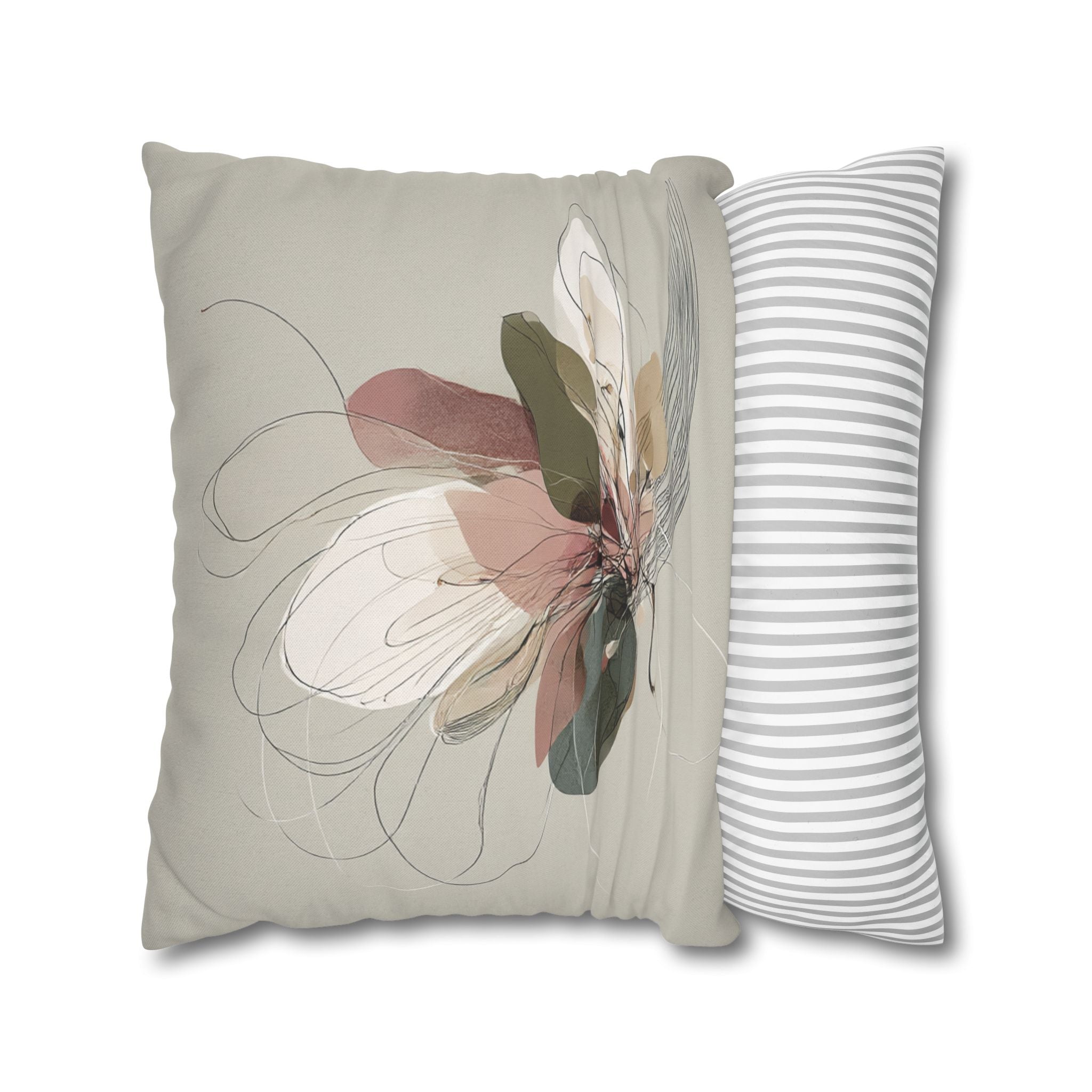 Floral Abstract Pillowcase — Neutral Botanical Square Pillow Cover