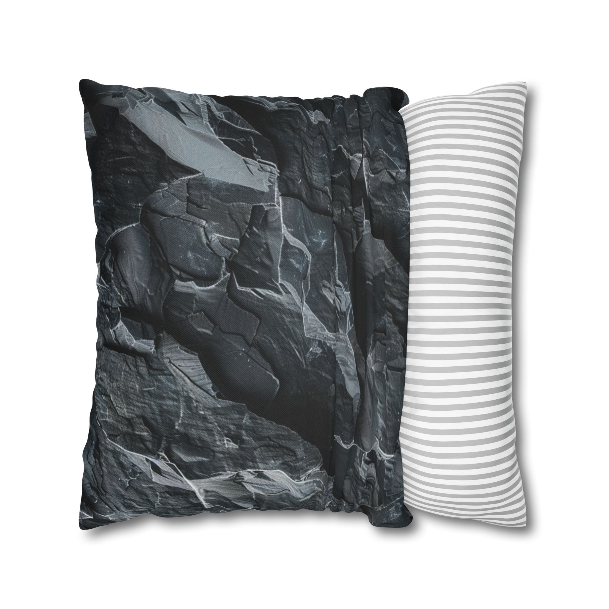 Dark Crumpled Paper Texture Pillowcase — Moody Black Decorative Throw Pillow Cover