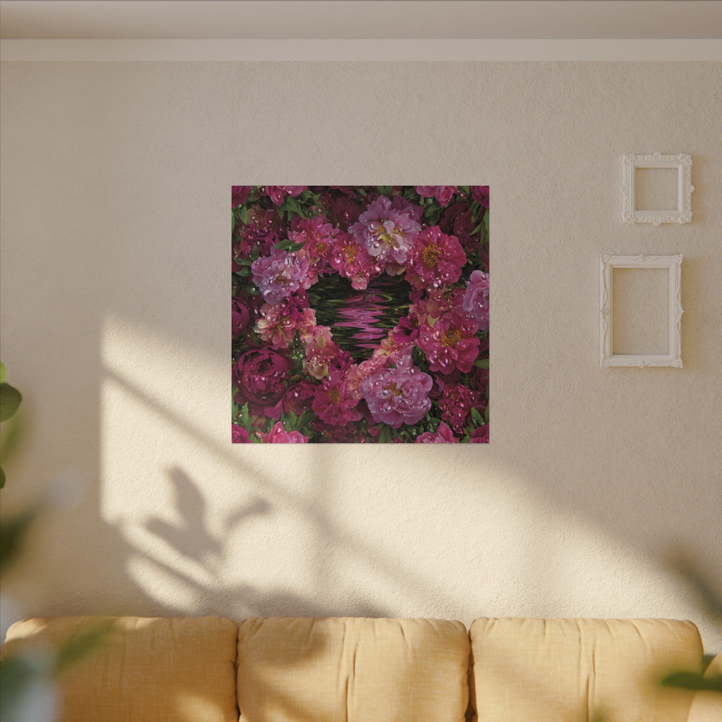 Pink Peony Floral Canvas Wall Art — Romantic Garden Stretched Matte Print