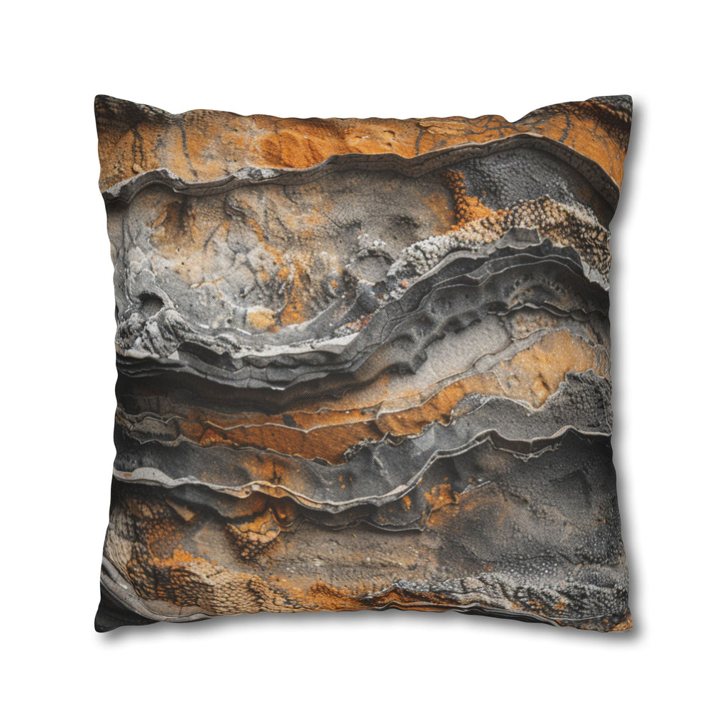 Abstract Rust Stone Square Pillowcase – Earthy Orange & Slate Decorative Pillow Cover