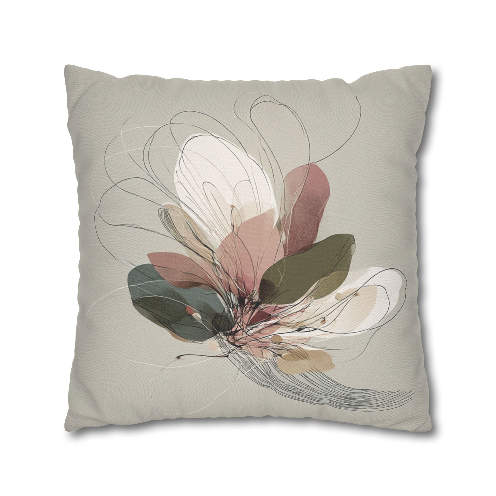 Floral Abstract Pillowcase — Neutral Botanical Square Pillow Cover