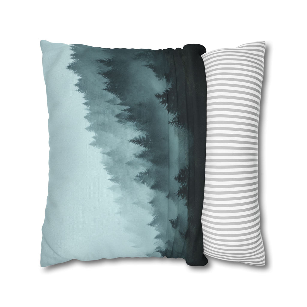 Misty Pine Forest Decorative Pillowcase — Atmospheric Nature Square Throw Pillow Cover