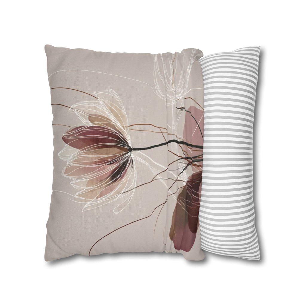 Floral Elegance Square Pillowcase — Soft Neutral Bloom Decorative Throw Pillow Cover