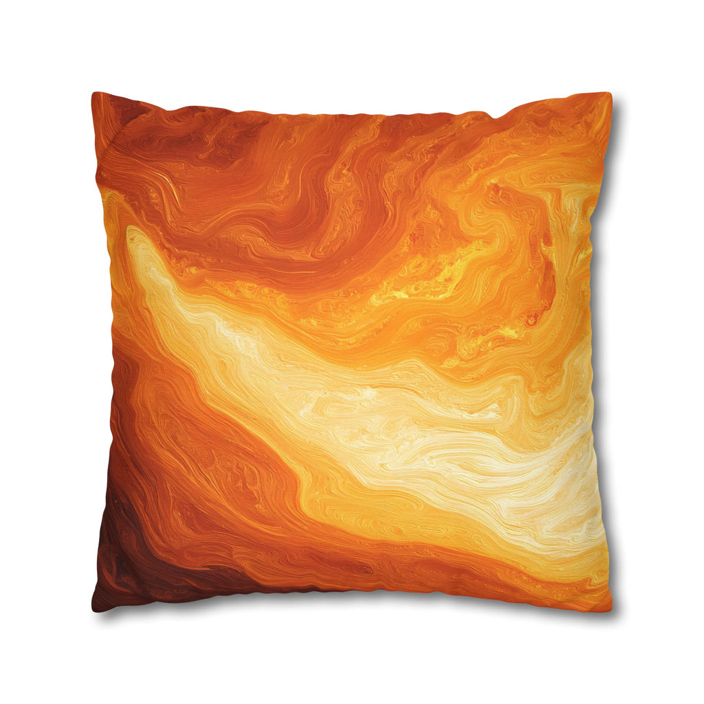 Abstract Orange Swirl Pillowcase — Vibrant Marbled Decorative Throw Pillow Cover