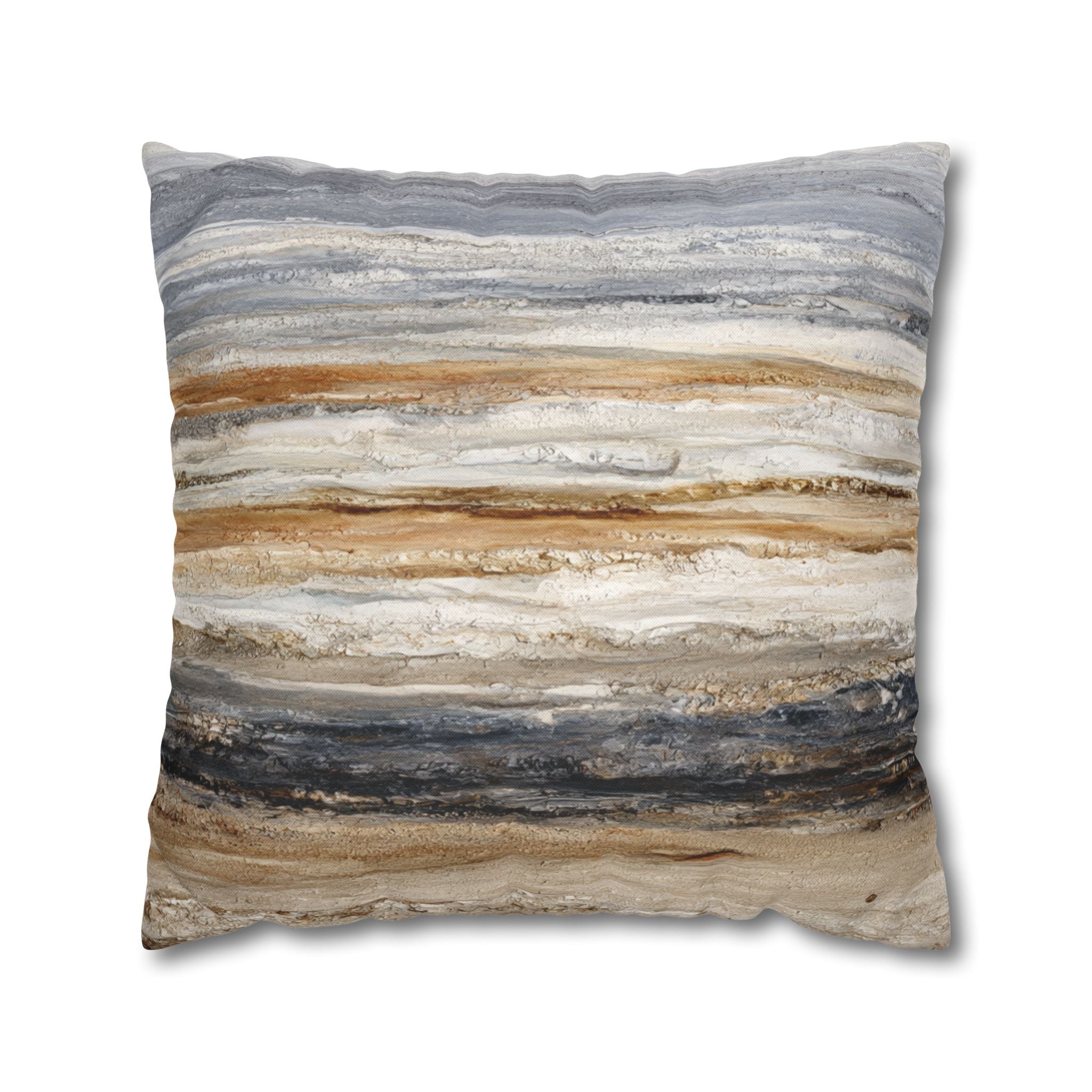 Abstract Neutral Striped Pillowcase — Coastal Textured Square Throw Pillow Cover