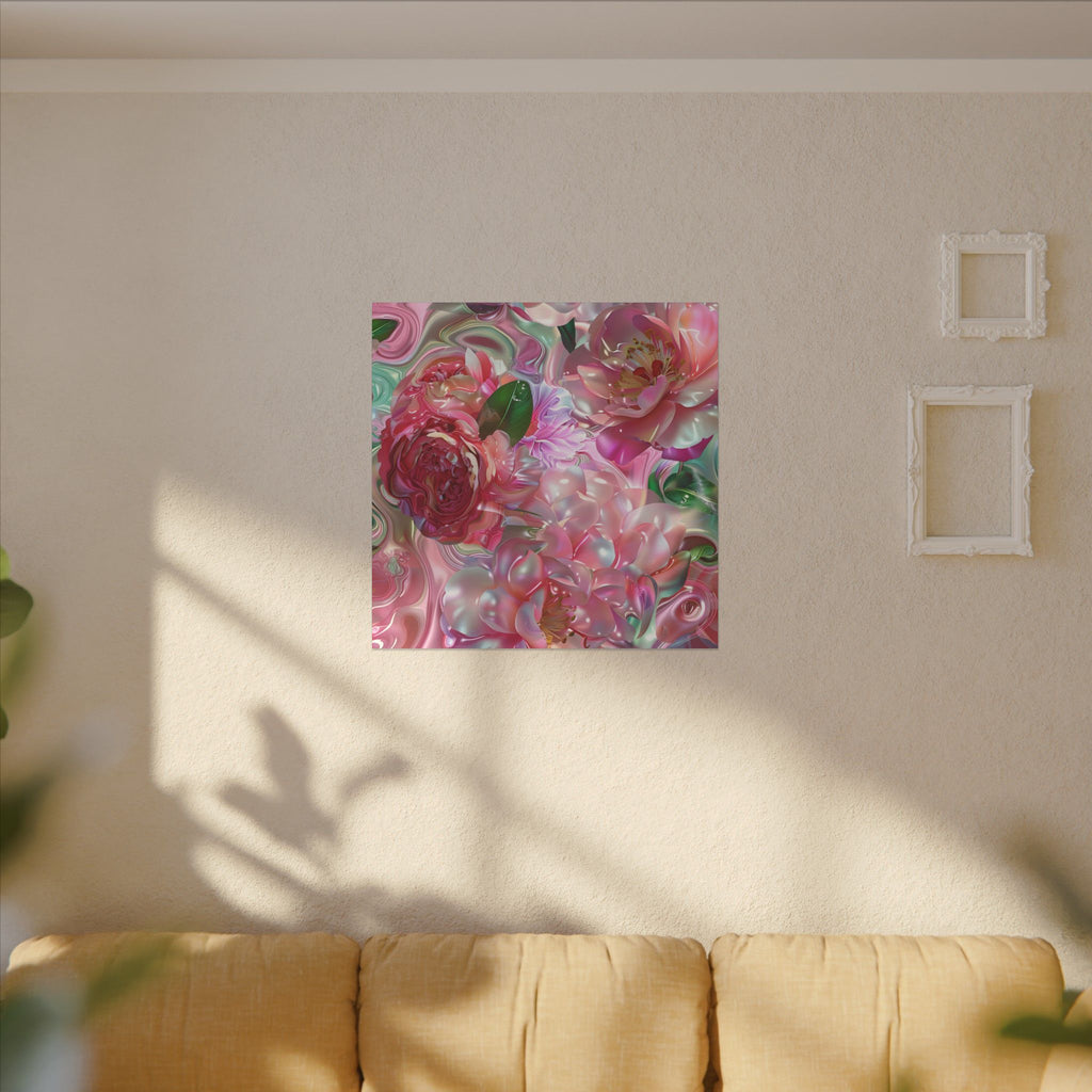 Floral Pearl Bloom Matte Canvas Wall Art — Pink Peony Abstract Stretched Canvas