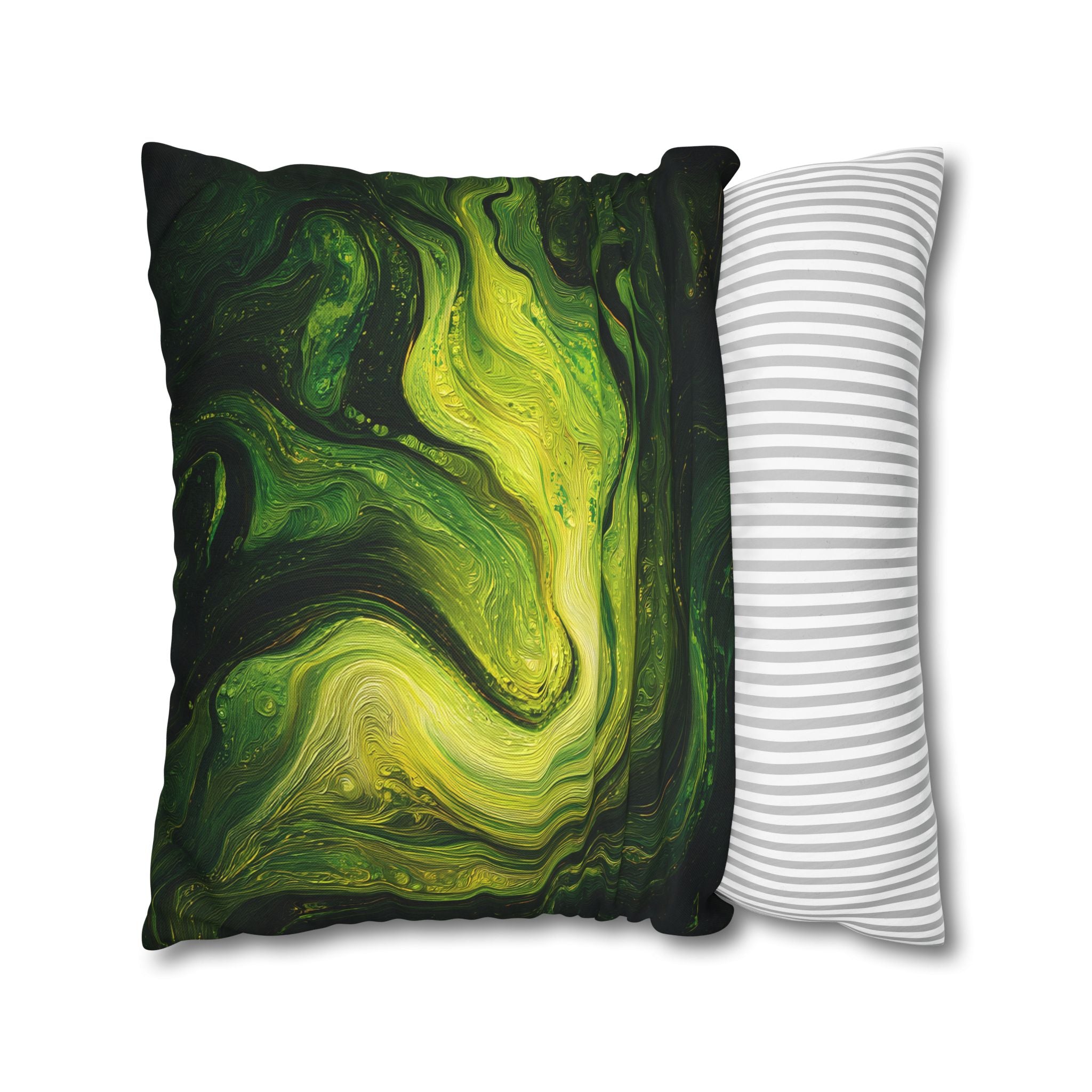 Green Marble Swirl Pillowcase — Abstract Fluid Art Decorative Pillow