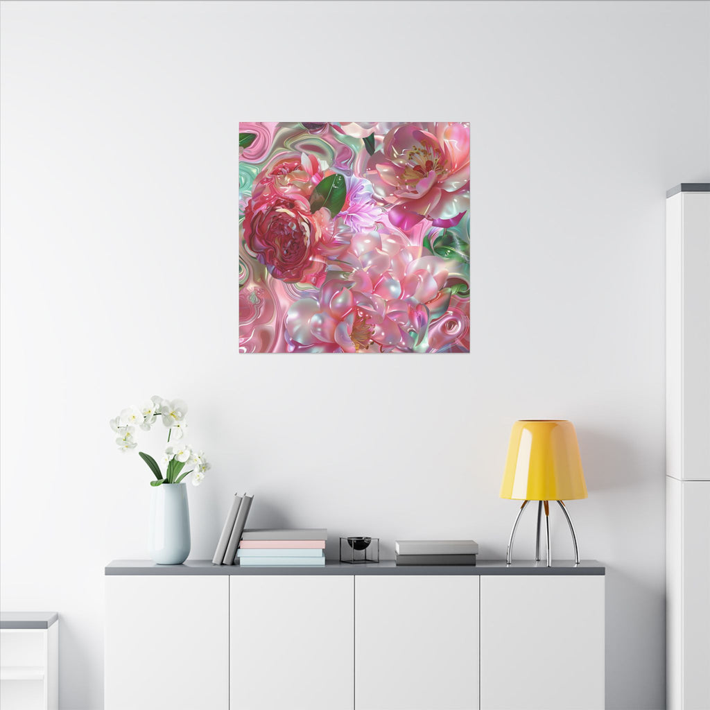 Floral Pearl Bloom Matte Canvas Wall Art — Pink Peony Abstract Stretched Canvas
