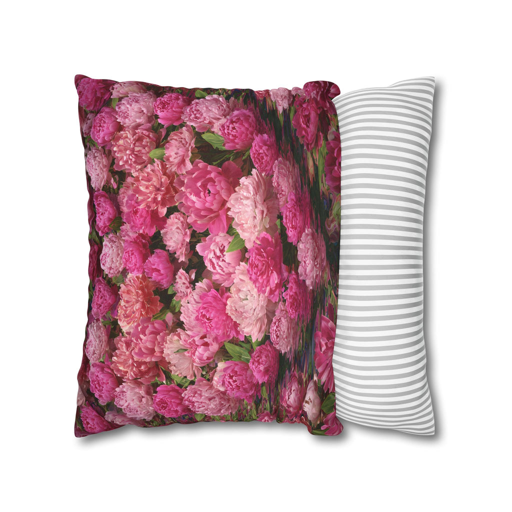 Pink Peony Floral Pillowcase — Decorative Square Throw Pillow Cover