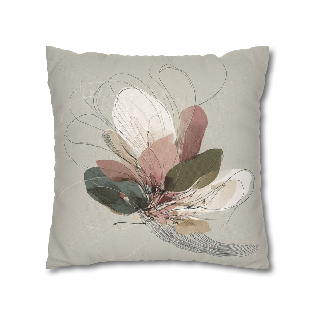 Floral Abstract Pillowcase — Neutral Botanical Square Pillow Cover