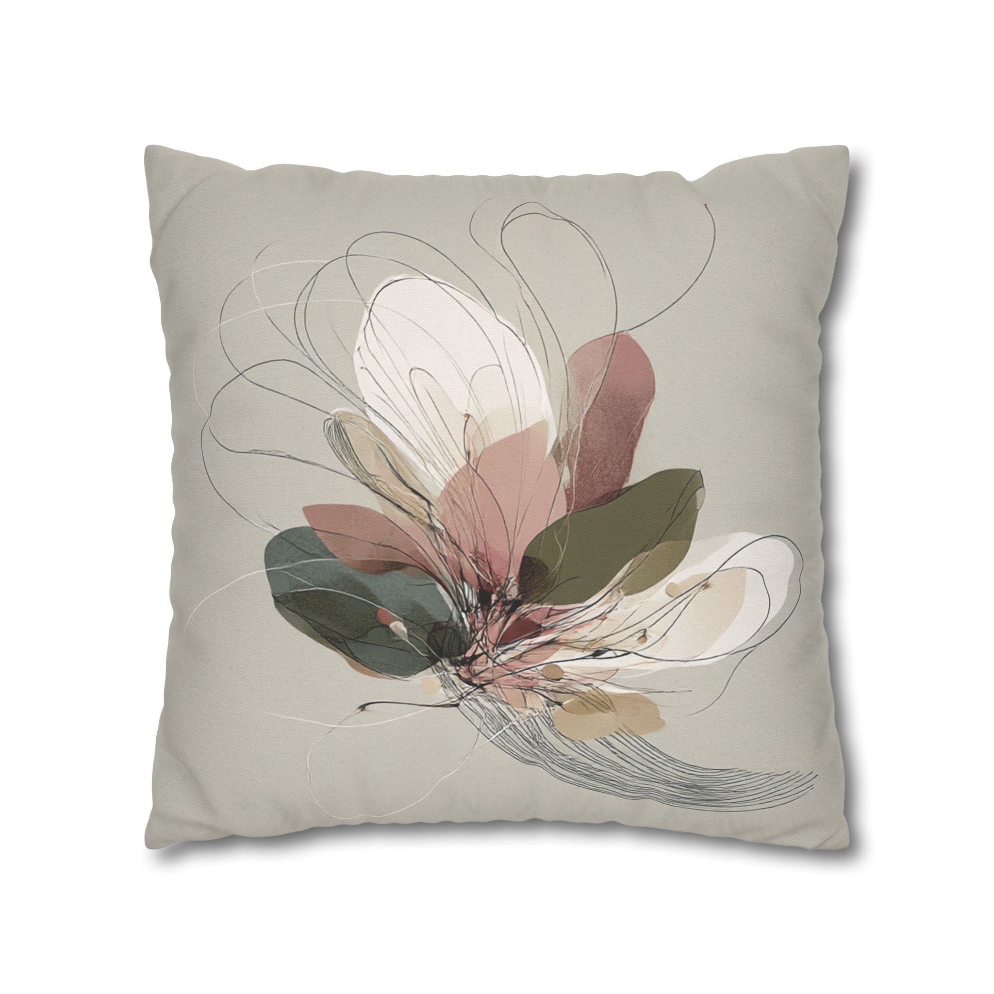 Floral Abstract Pillowcase — Neutral Botanical Square Pillow Cover