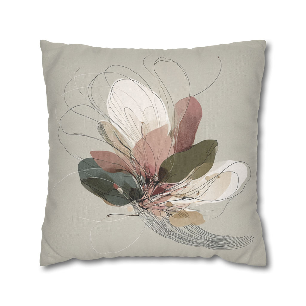 Floral Abstract Pillowcase — Neutral Botanical Square Pillow Cover