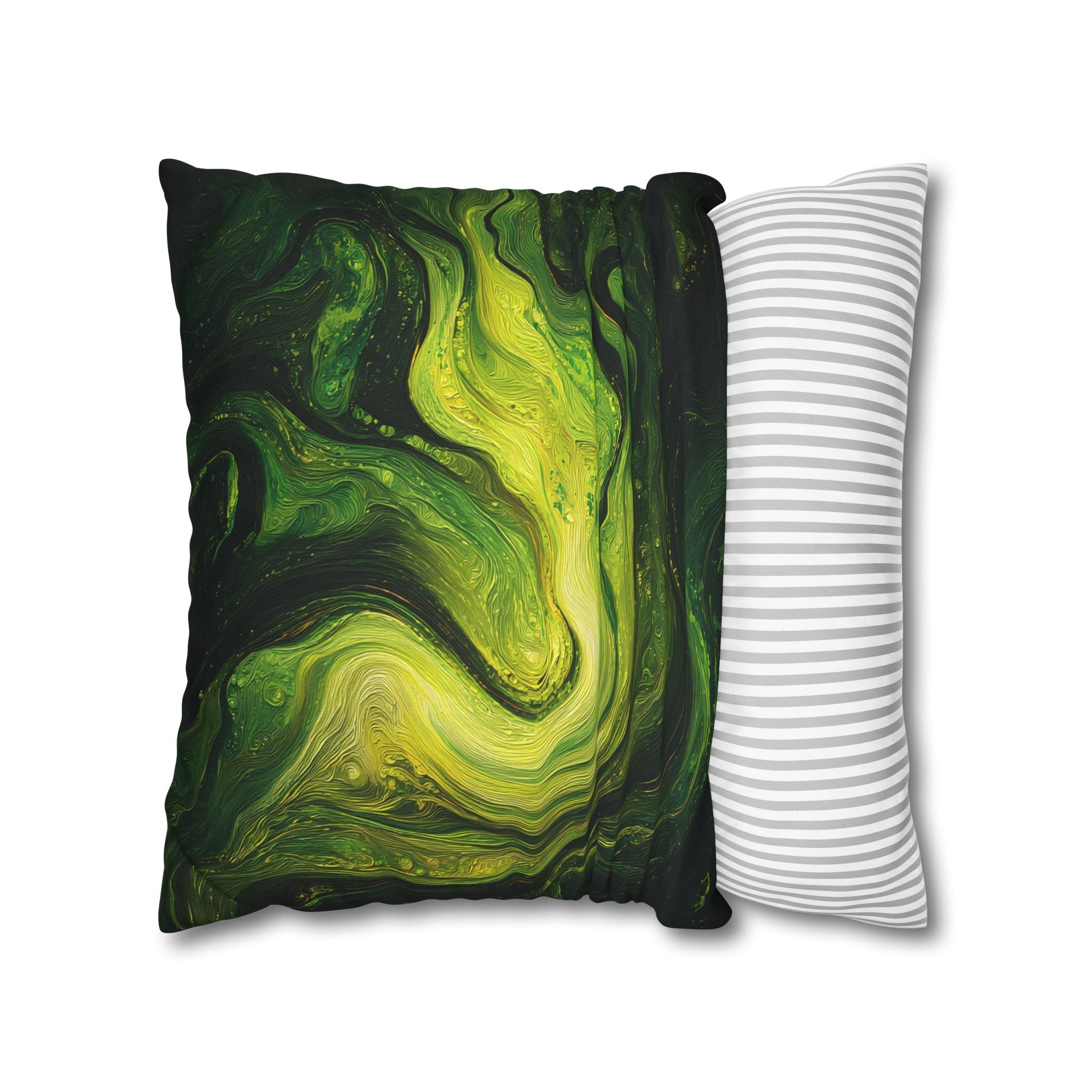 Green Marble Swirl Pillowcase — Abstract Fluid Art Decorative Pillow