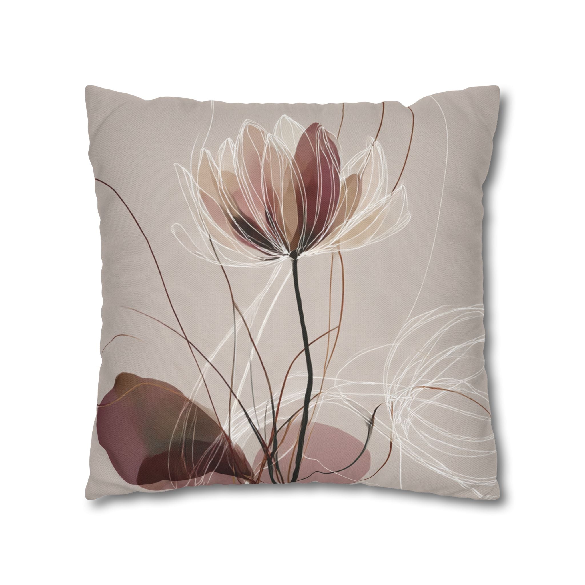 Floral Elegance Square Pillowcase — Soft Neutral Bloom Decorative Throw Pillow Cover