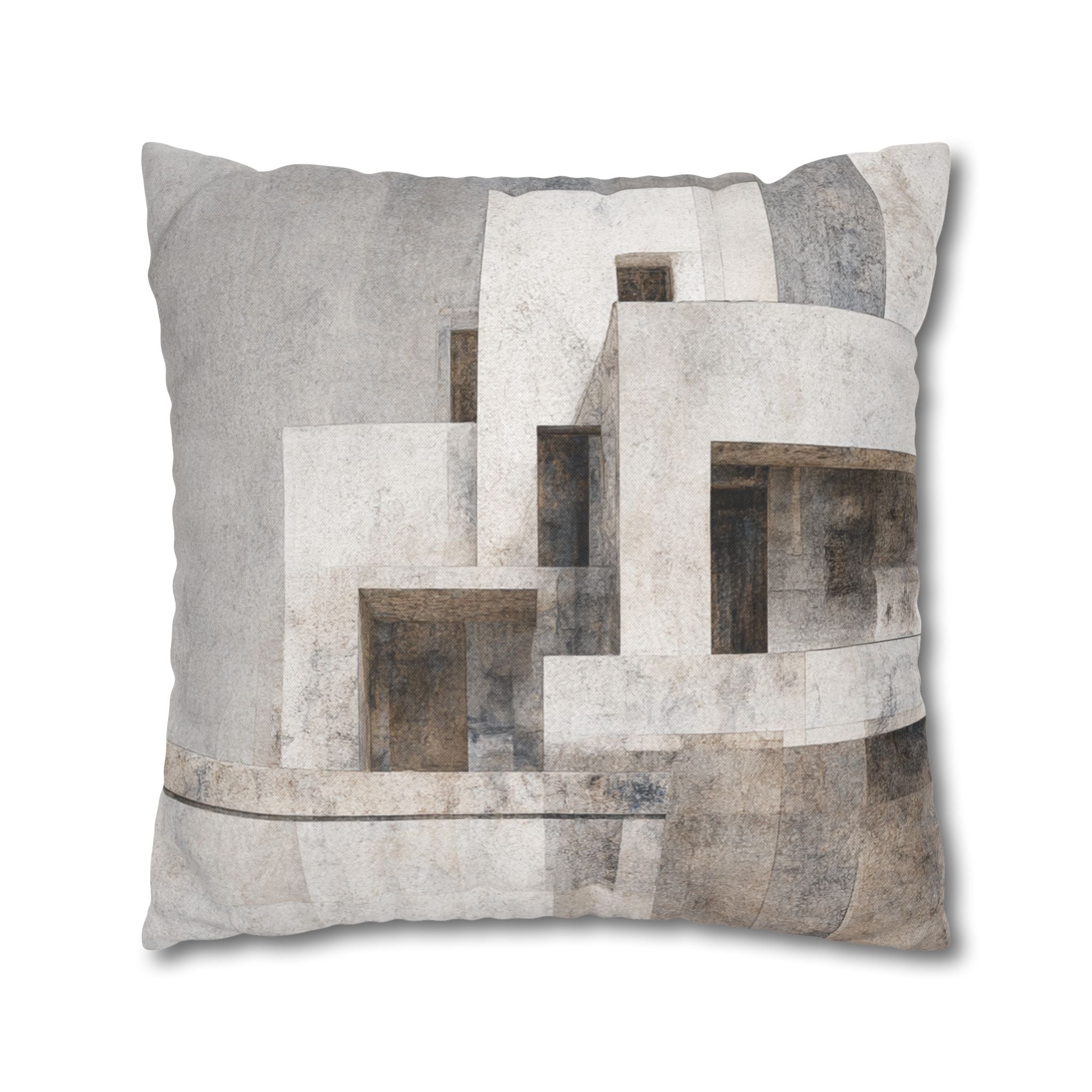 Abstract Modern Architecture Pillowcase — Neutral Geometric Square Throw Pillow Cover