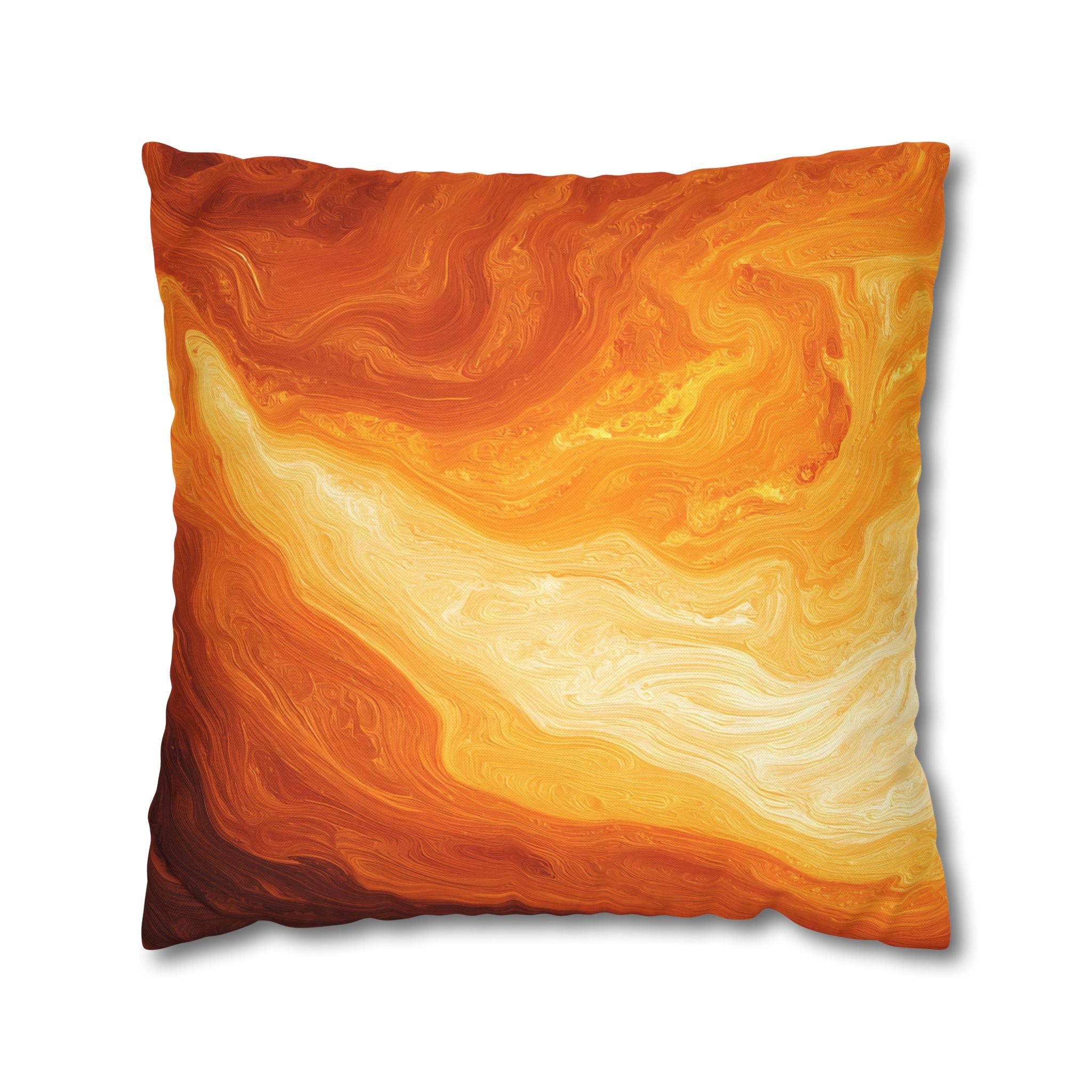 Abstract Orange Swirl Pillowcase — Vibrant Marbled Decorative Throw Pillow Cover