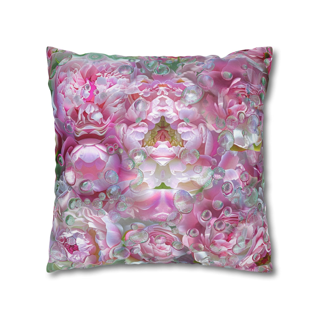 Pink Floral Kaleidoscope Pillowcase — Decorative Square Throw Pillow Cover