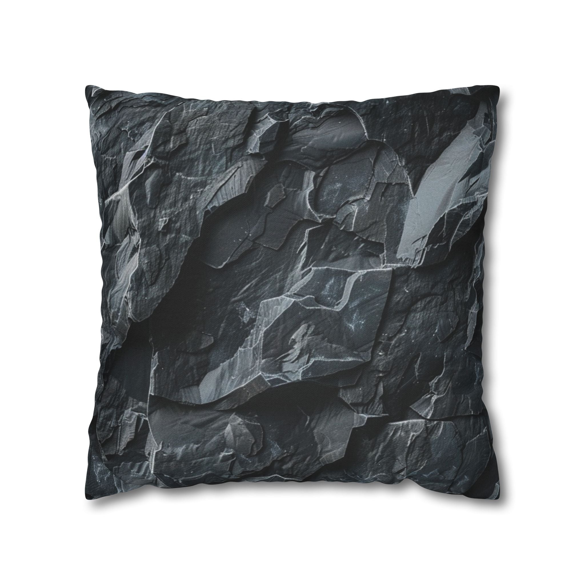 Dark Crumpled Paper Texture Pillowcase — Moody Black Decorative Throw Pillow Cover