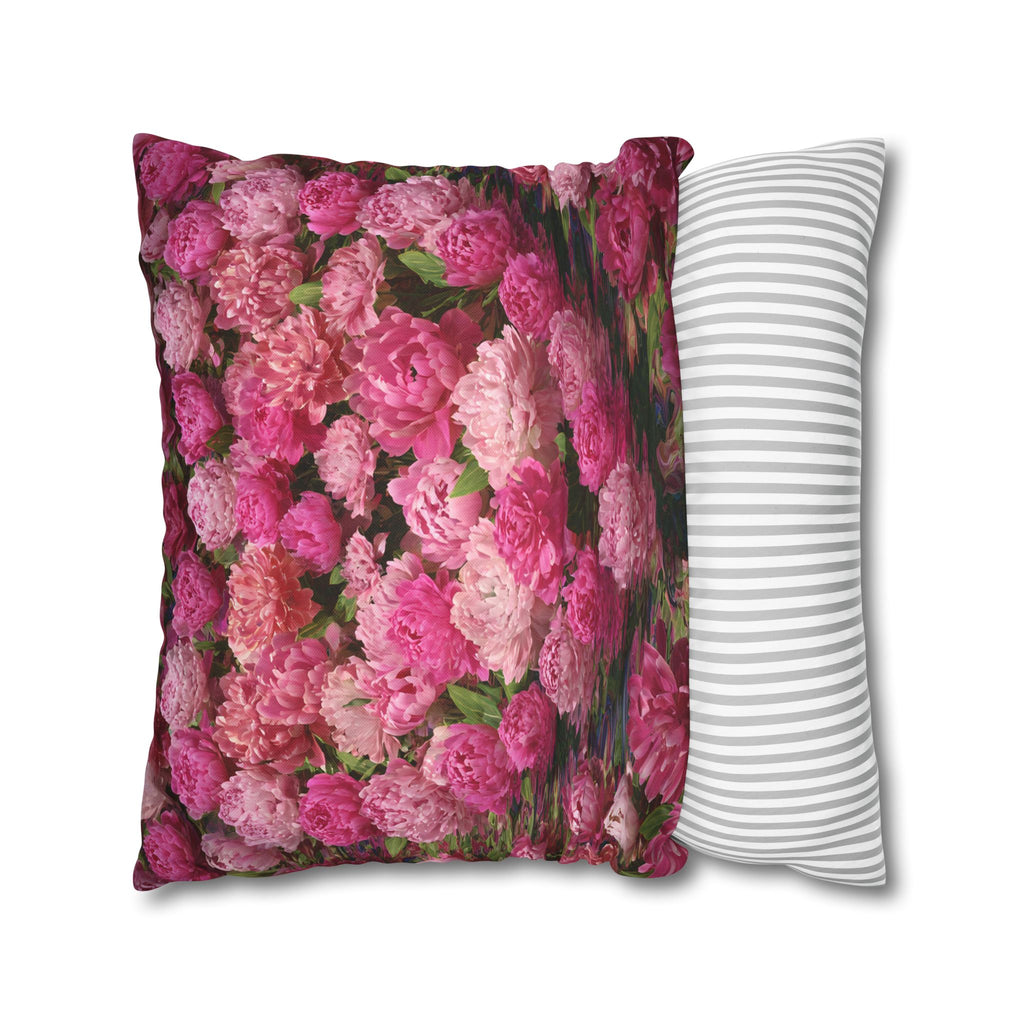 Pink Peony Floral Pillowcase — Decorative Square Throw Pillow Cover