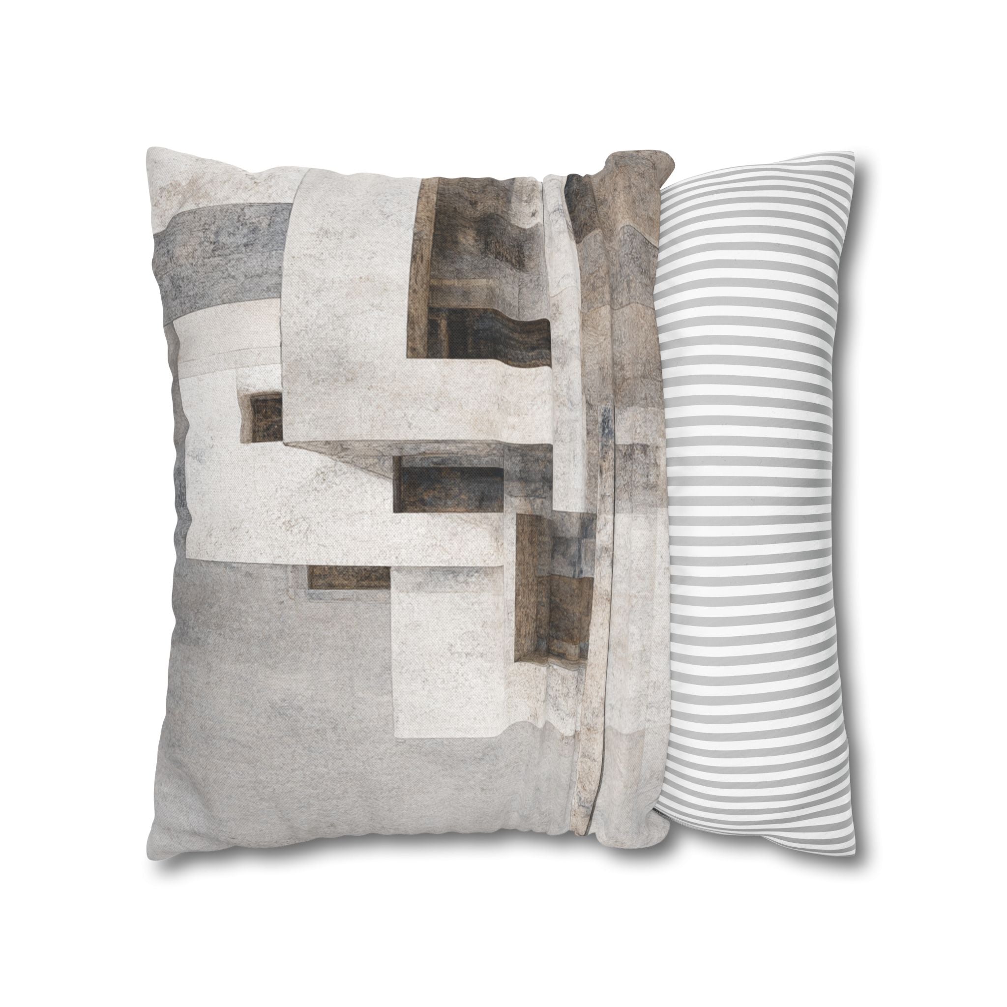 Abstract Modern Architecture Pillowcase — Neutral Geometric Square Throw Pillow Cover