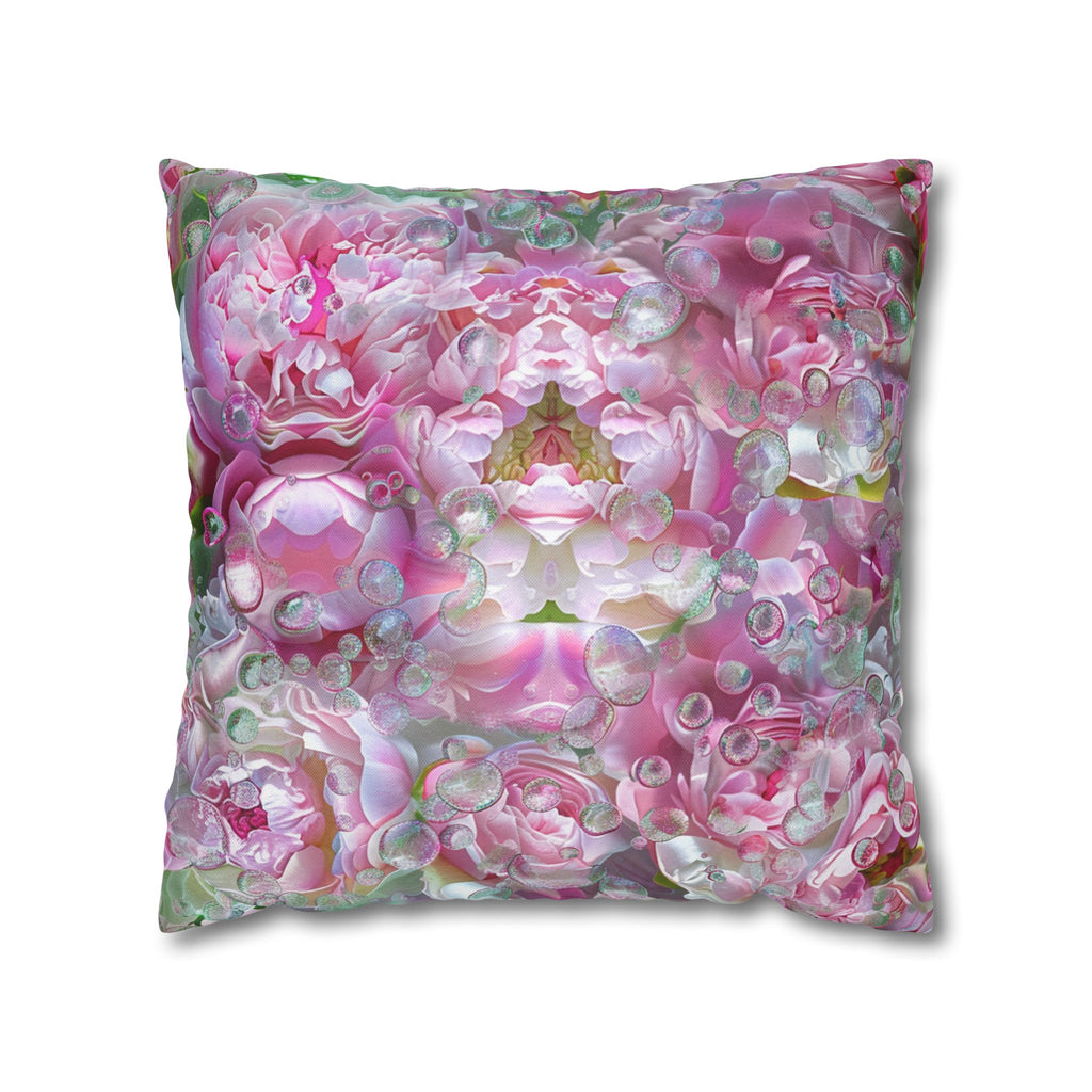 Pink Floral Kaleidoscope Pillowcase — Decorative Square Throw Pillow Cover