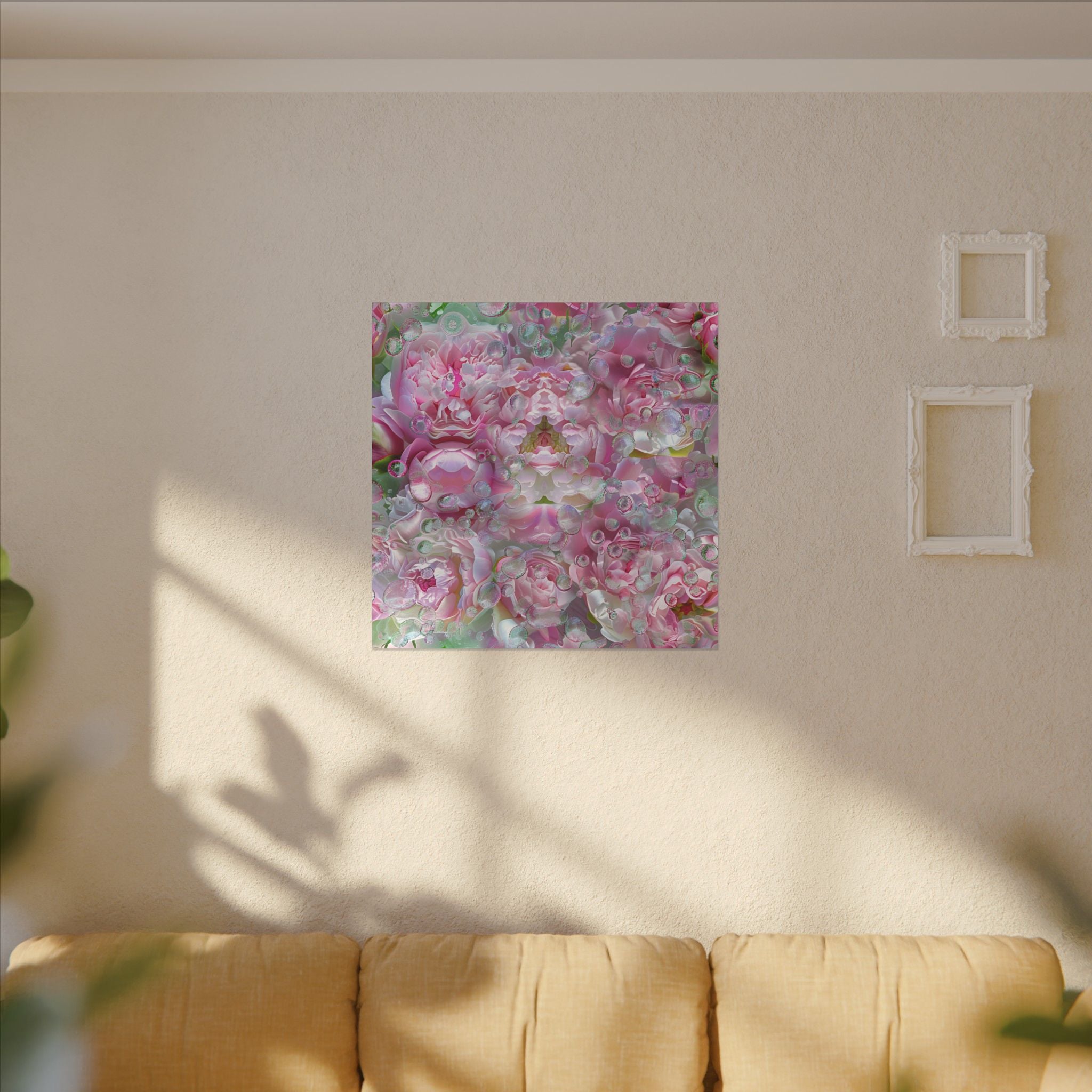 Canvas Wall Art — Pink Peony Bubbles Matte Stretched Canvas