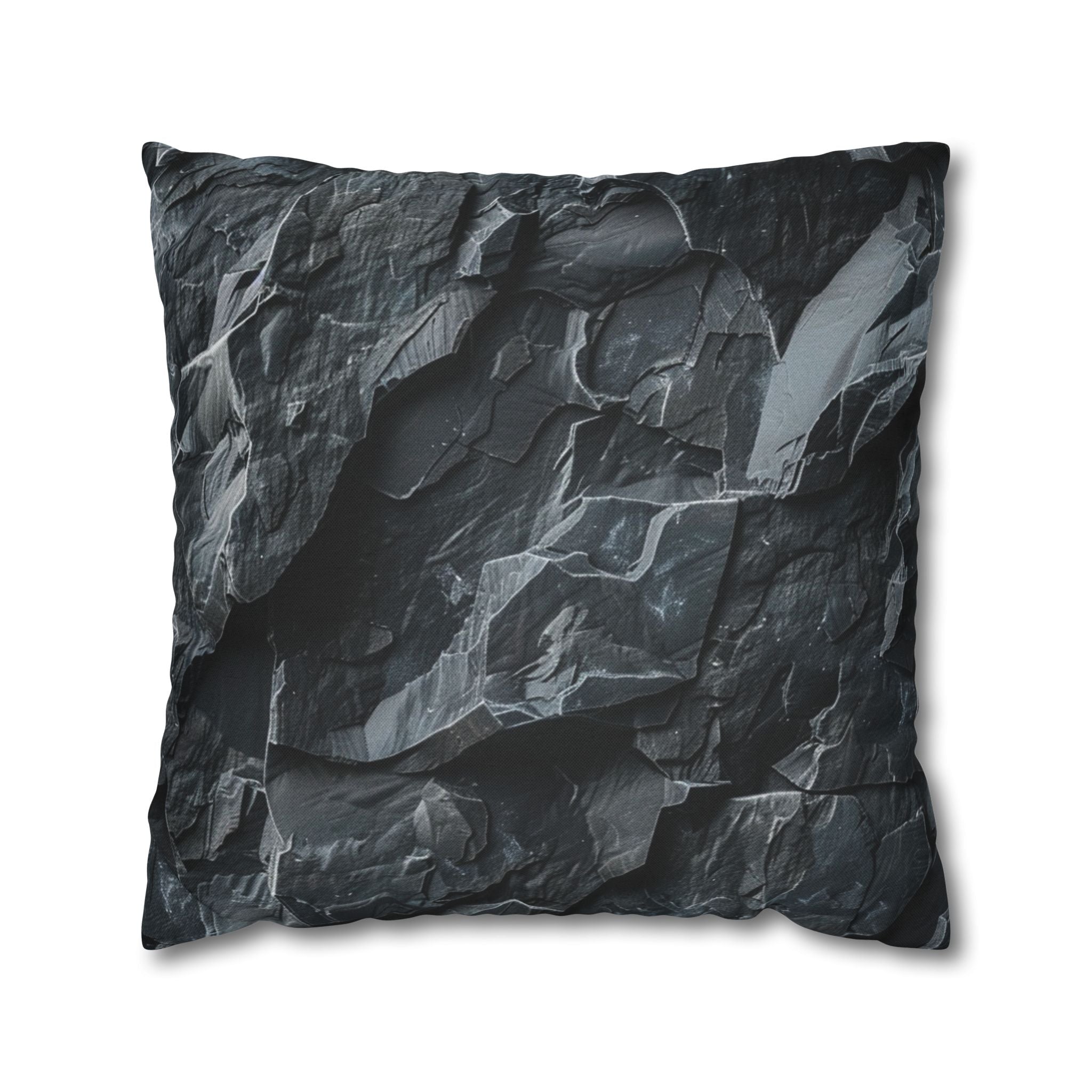 Dark Crumpled Paper Texture Pillowcase — Moody Black Decorative Throw Pillow Cover
