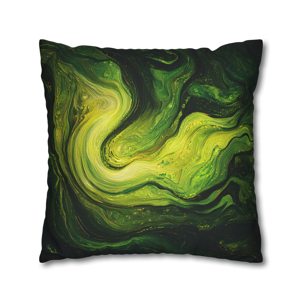 Green Marble Swirl Pillowcase — Abstract Fluid Art Decorative Pillow