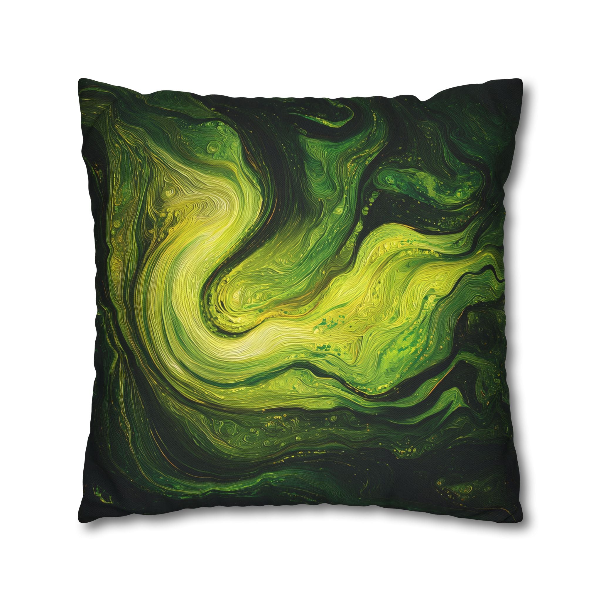 Green Marble Swirl Pillowcase — Abstract Fluid Art Decorative Pillow