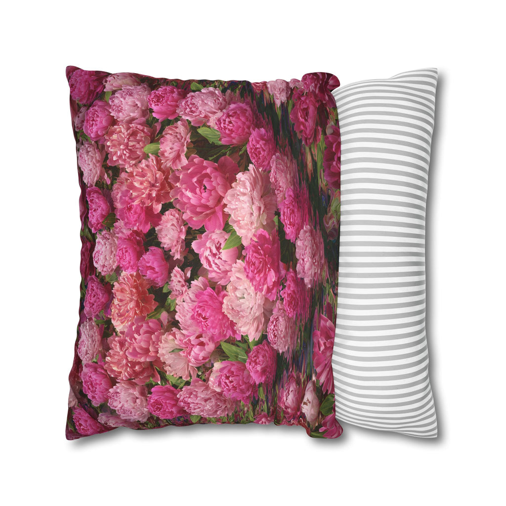 Pink Peony Floral Pillowcase — Decorative Square Throw Pillow Cover