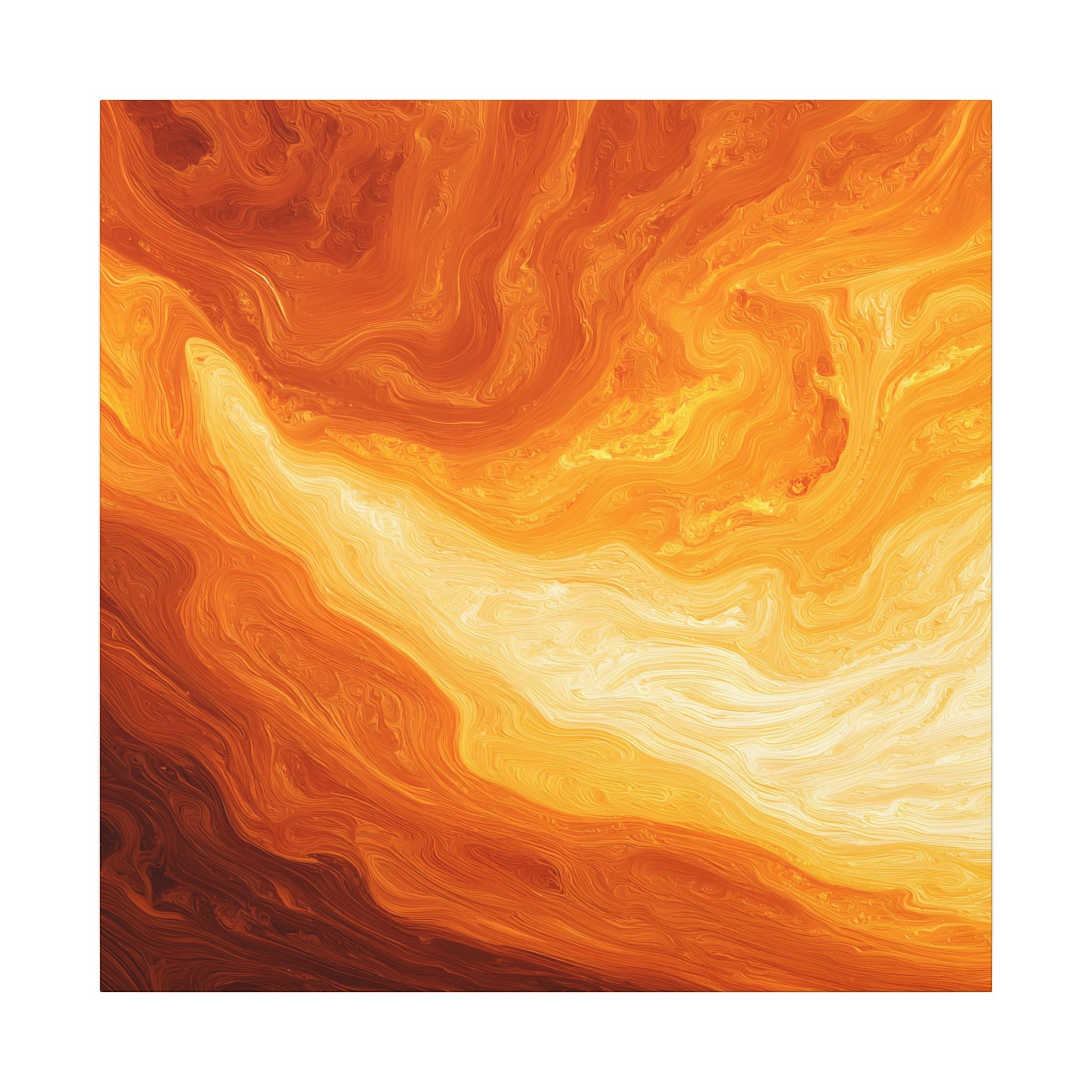 Abstract Orange Swirl Matte Canvas Art — Fiery Fluid Wall Decor