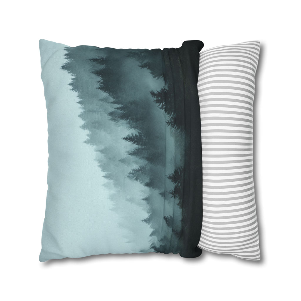 Misty Pine Forest Decorative Pillowcase — Atmospheric Nature Square Throw Pillow Cover