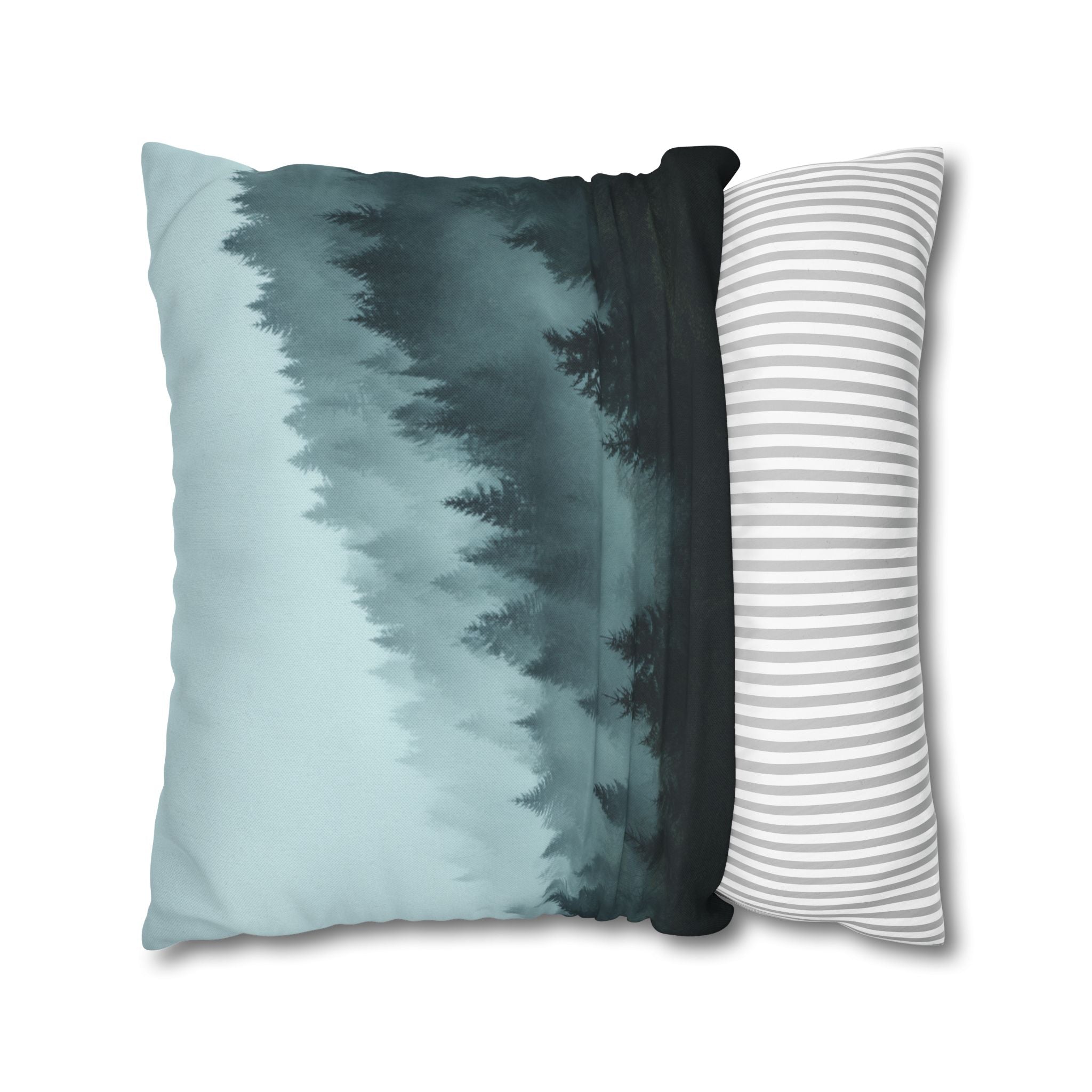 Misty Pine Forest Decorative Pillowcase — Atmospheric Nature Square Throw Pillow Cover