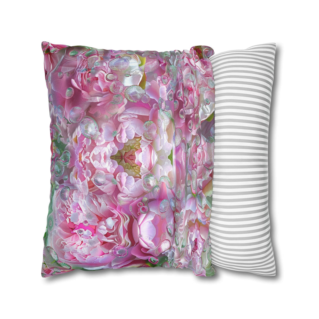 Pink Floral Kaleidoscope Pillowcase — Decorative Square Throw Pillow Cover