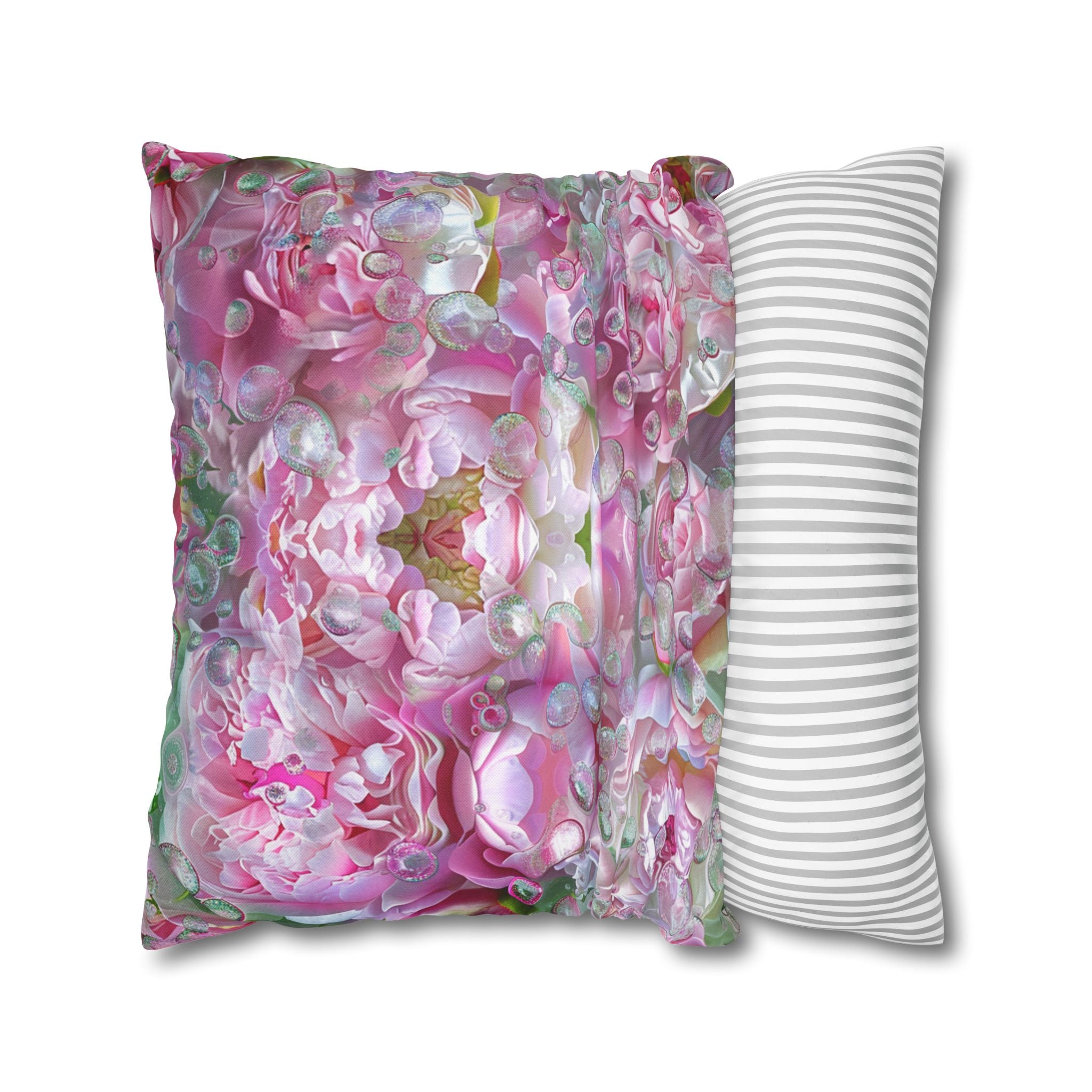 Pink Floral Kaleidoscope Pillowcase — Decorative Square Throw Pillow Cover