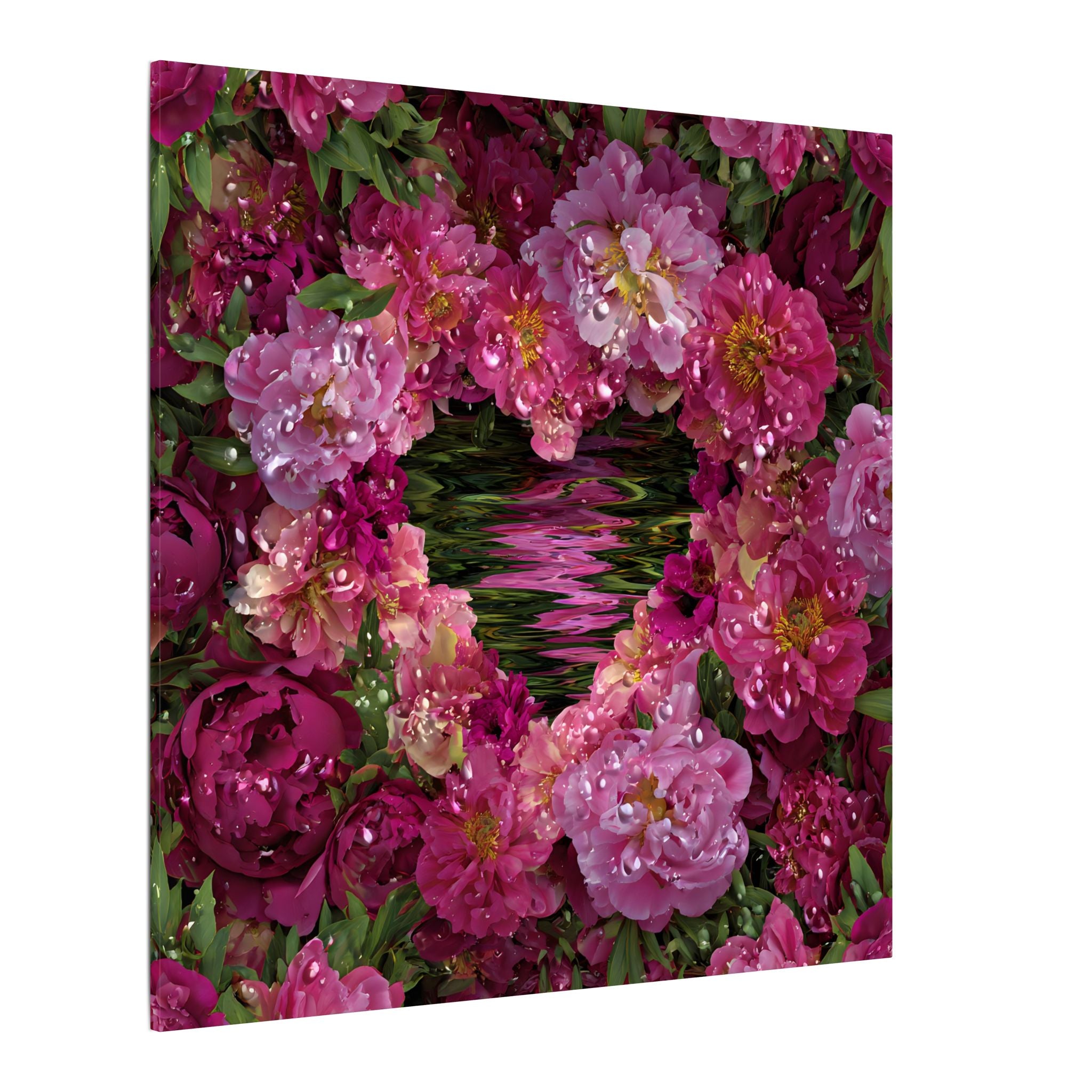 Pink Peony Floral Canvas Wall Art — Romantic Garden Stretched Matte Print
