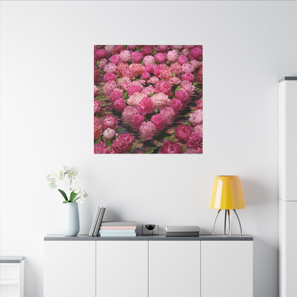Pink Peony Heart Matte Canvas Wall Art